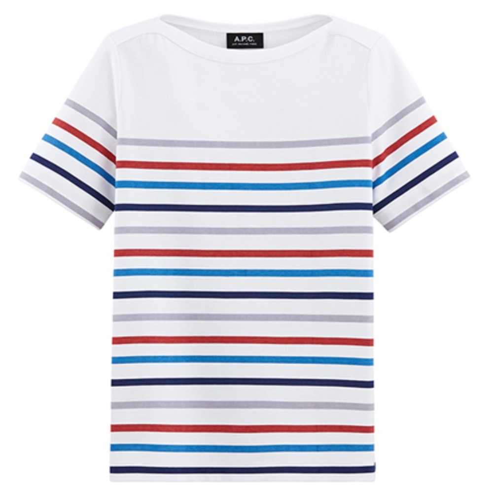 NWT: A.P.C. White/Multicolored Striped T-Shirt
